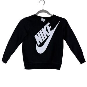 Nike Sweatshirt Kids‎ 6-7 Black Fleece Pullover Big Swoosh Logo Graphic Athletic